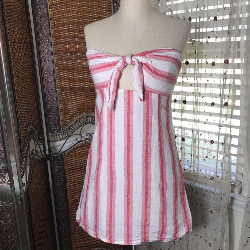 Forever 21 Red and White Striped Tie-Front Mini Dress